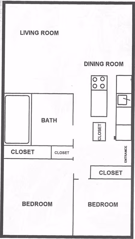 2 Bed 1 Bath floor plan